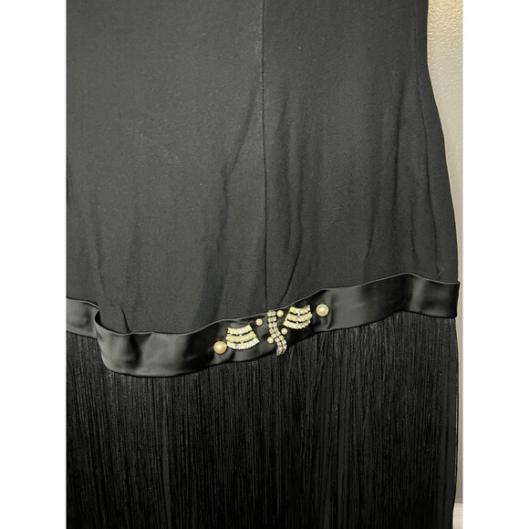 Vintage Flapper Dress Womens Large 20s Gatsby Sleeveless Fringe Beaded Accent - Picture 5 of 11